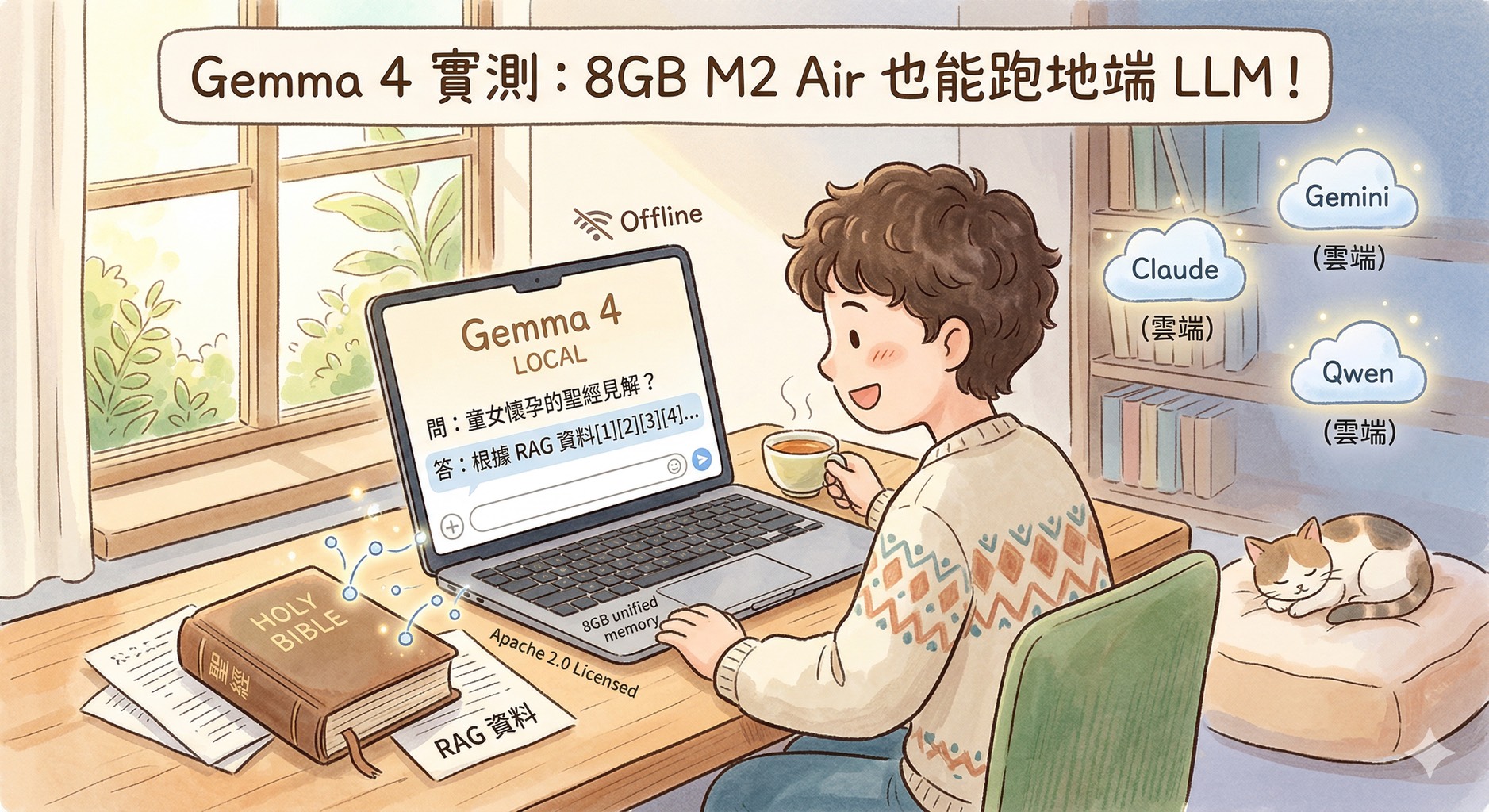 Gemma 4 在 8GB MacBook Air 上的 RAG 實測：量化、餵食策略與品質對比